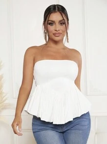 SHEIN SXY 素色荷葉邊抹胸上衣 - 白色 - 查看 3