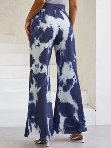 SHEIN LUNE Tie Dye Flare Leg Pants - Blue - View 2