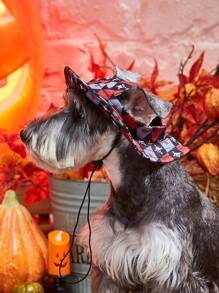 PETSIN Halloween Plaid Skeleton Pet Hat - Rose Red - View 2
