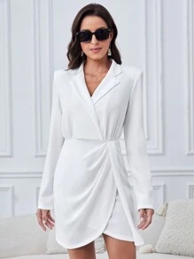 SHEIN Tall Váy quấn cổ có ve áo - trắng - Xem 6