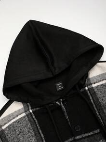 Manfinity Hypemode Hombres Abrigo Con Capucha Y Cordón De Estampado De Cuadros Sin Camiseta - Blanco y Negro - Ver 5