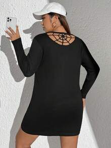 SHEIN EZwear Hơn Chất rắn Cắt bỏ trở lại Đầm Áo len - màu đen - Xem 3