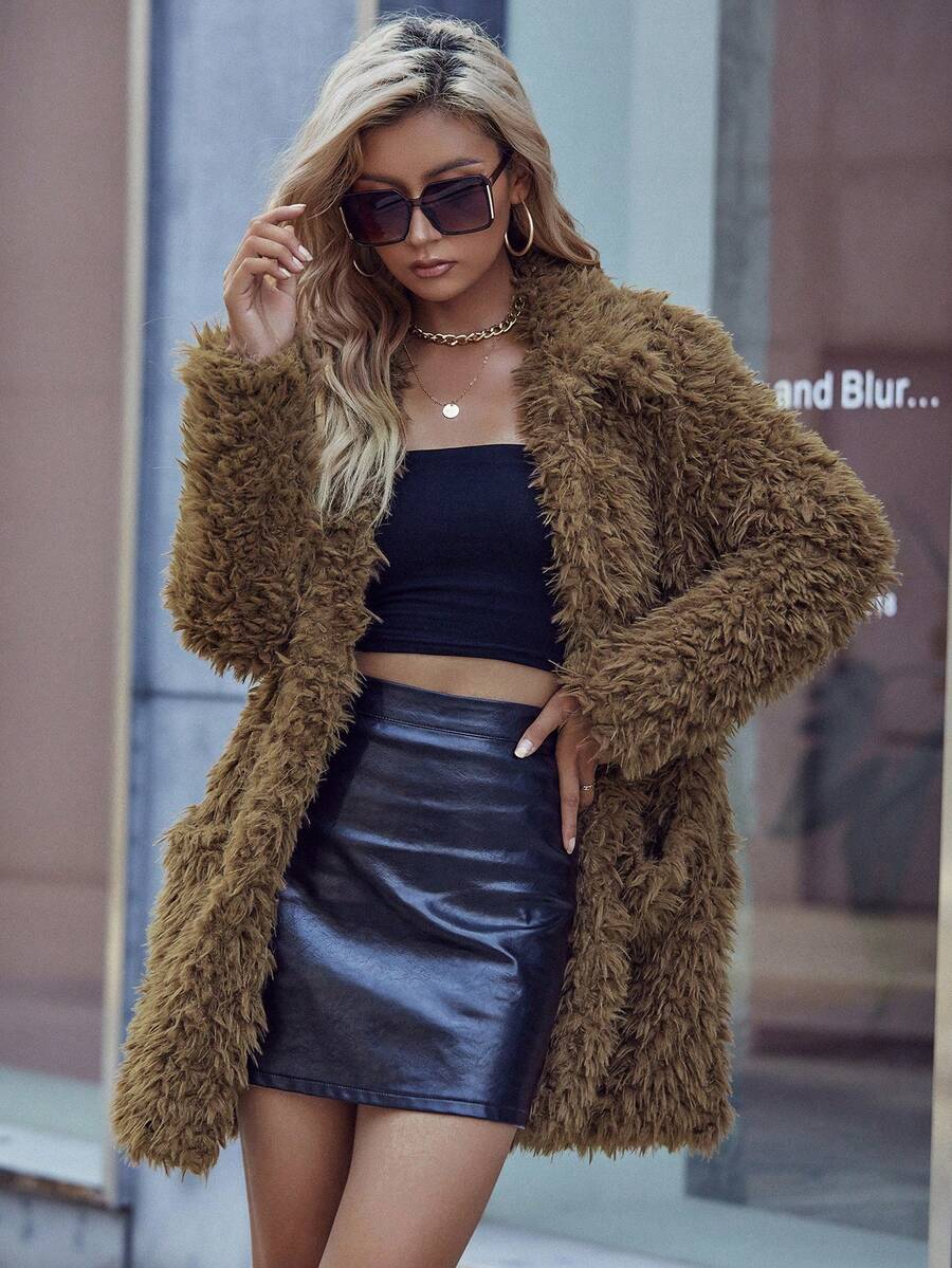 Eilly Bazar Áo khoác mờ phía trước mở chắc chắn - Màu nâu  Mocha - Xem 1
