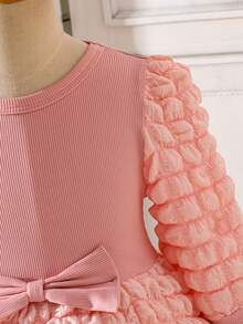 SHEIN Young Girl Solid Bow Front Dress With Hat - Pink - View 5