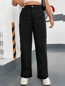 Flirla Hơn Túi nắp bên cạnh Quần Cargo - màu đen - Xem 6