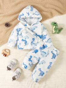 男嬰恐龍圖案連帽衫附包和運動褲 - 藍白色 - 查看 1