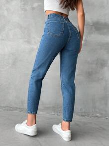 RueChic High Waist Mom Fit Jeans - Medium Wash - View 2
