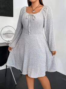 Flirla Plus Knot Front Lantern Sleeve Dress