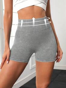 Easithlete 高腰收腹运动短裤女士运动短裤、健身短裤、骑行短裤 - 淺灰色 - 查看 6