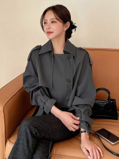 DAZY 肩章设计插肩袖风衣女式夹克，秋季女装