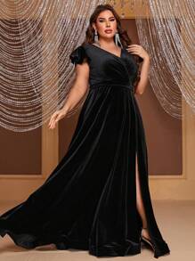 YISIKADO Plus Surplice Neck Split Thigh Dress