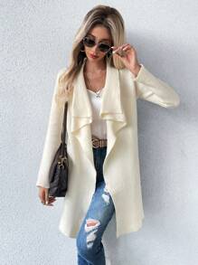 SHEIN Essnce Áo Cardigan thiết kế thường ngày cổ thác nước - Màu be - Xem 6
