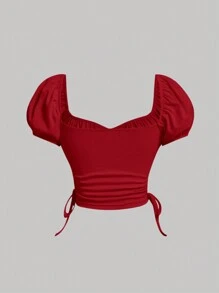 SHEIN MOD تي شيرت ضيق ياقة سويت هارت رباط جانبي تجاعيد