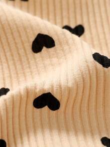 2pcs Set Casual Elegant Sweet Cute Baby Girl Autumn Outfit, Front Bow Half-Placket Ruffle Heart Print Romper And Headband