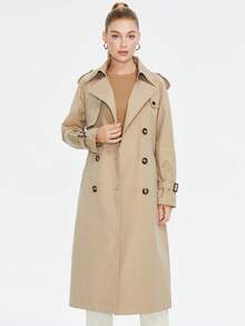 MIEGOFCE Women Casual Double-Breasted Shoulder Button Trench Coat, Autumn - Khaki - View 4