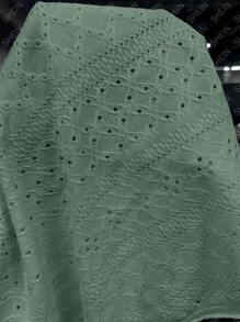 SHEIN LUNE Contrast Lace Batwing Sleeve Split Hem Tee - Green - View 7