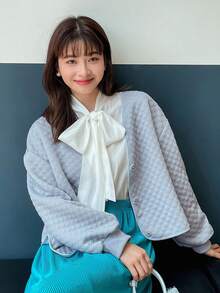 FRIFUL Solid Drop Shoulder Quilted Jacket,Fall Clothes - Dusty Blue - View 7