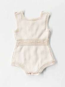 Đứa bé gái Trang trí Pompom Eo dây rút Đan Áo liền quần chặt - Màu be - Xem 2