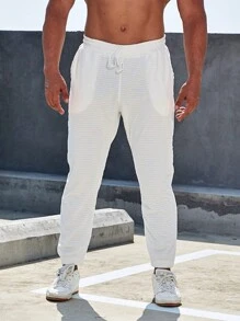 Manfinity Homme Men Solid Drawstring Waist Sweatpants - White - View 3
