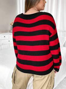 Flirla 大碼條紋圖案落肩袖套頭毛衣 - 彩色 - 查看 7