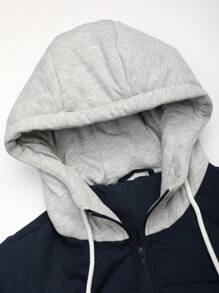 Manfinity Homme 男士宽松字母印花抽绳连帽棉服外套（不含毛衣） - 寶藍色 - 查看 3