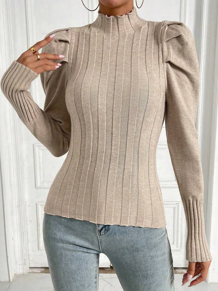 Mock Neck Gigot Sleeve Knit Pullover Fall Winter Sweater
