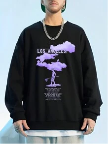 Hombres Sudadera con estampado de slogan - Negro - Ver 1