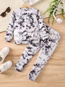 SHEIN Jeune Fille Tie Dye Figure Sweat-shirt & Legging - Multicolore - Voir 2