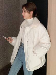 DAZY Flap Pocket Drop Shoulder Puffer Pockets Coat ,Winter Women Clothes,Winter Coat Women - White - View 4