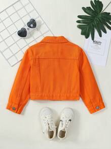 SHEIN Explorewe Chica Joven 1 pieza Cazadora mezclilla desgarro con diseño de solapa - Naranja - Ver 2