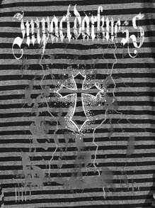 ROMWE MEN Academia Nam Sọc & Vượt qua Đồ họa Áo thun - Xám - Xem 4