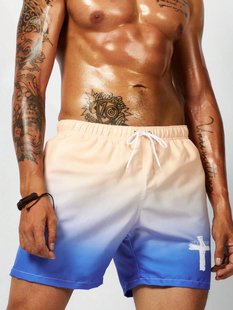 Surfspeed Men Ombre Drawstring Waist Swim Trunks - Multicolor - View 1