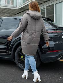 Astrid Plus Zip Up Hooded Padded Coat - Camel - View 2