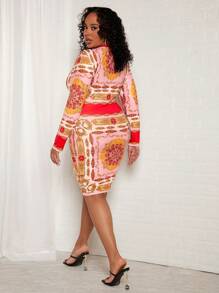 SHEIN SXY Plus Scarf Print Bodycon Dress - Pink - View 2