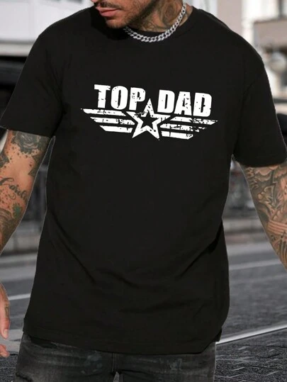 Manfinity Homme Men Plus Size Fashion Star & Letter Graphic Short Sleeve Tee, For Going Out