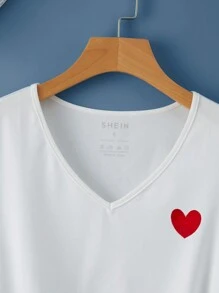SHEIN LUNE Camiseta con estampado de corazón - Blanco - Ver 4