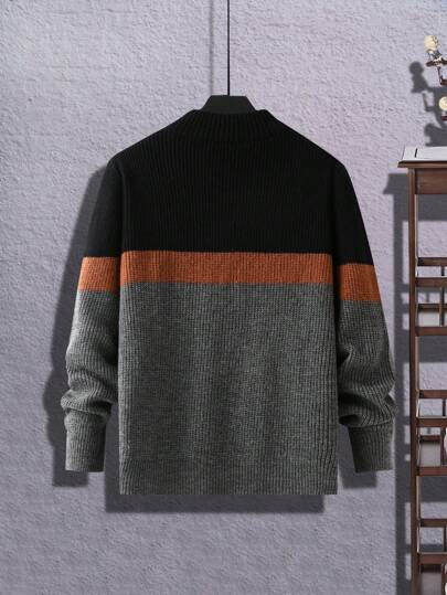 Guys Color Block Quarter Zip Sweater