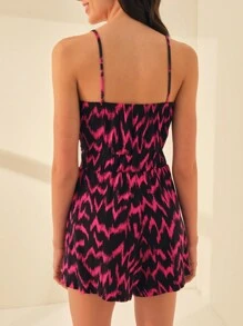 SHE(IN) BRASIL Allover Print Knot Front Cut Out Cami Romper - 彩色 - 查看 2