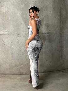 SHEIN ICON Marble Print Bodycon Long Dress - Multicolor - View 2