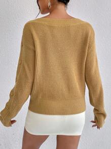 SHEIN Privé Båtkrage Ribbstickad Tröjor - Gul - Visa 2