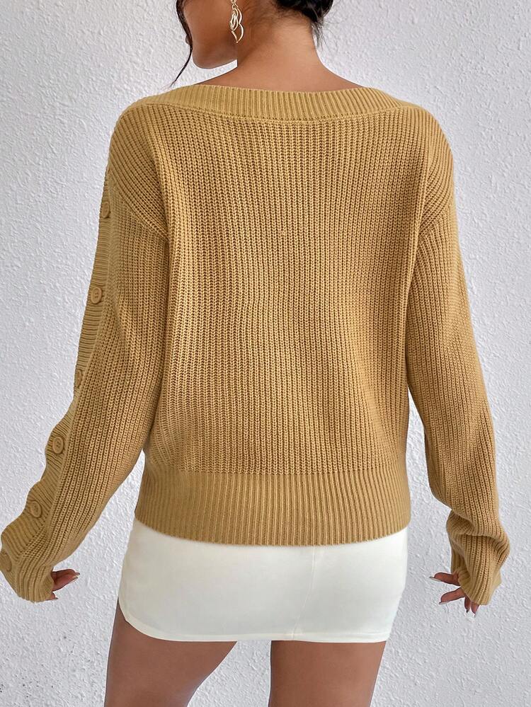 Boat Neck Ribbed Knit Sweater