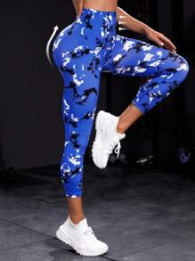 紮染運動打底褲 - 藍色 - 查看 2