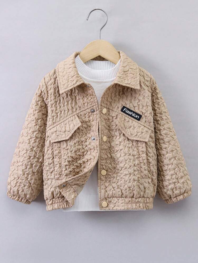 Young Boy Letter Patched Detail Textured Jacket Without Tee
