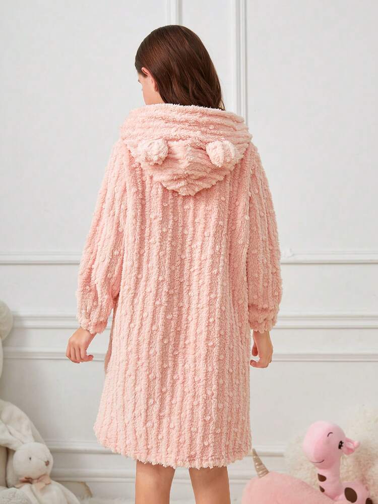 Tween Girl Solid Hooded Fuzzy Nightdress