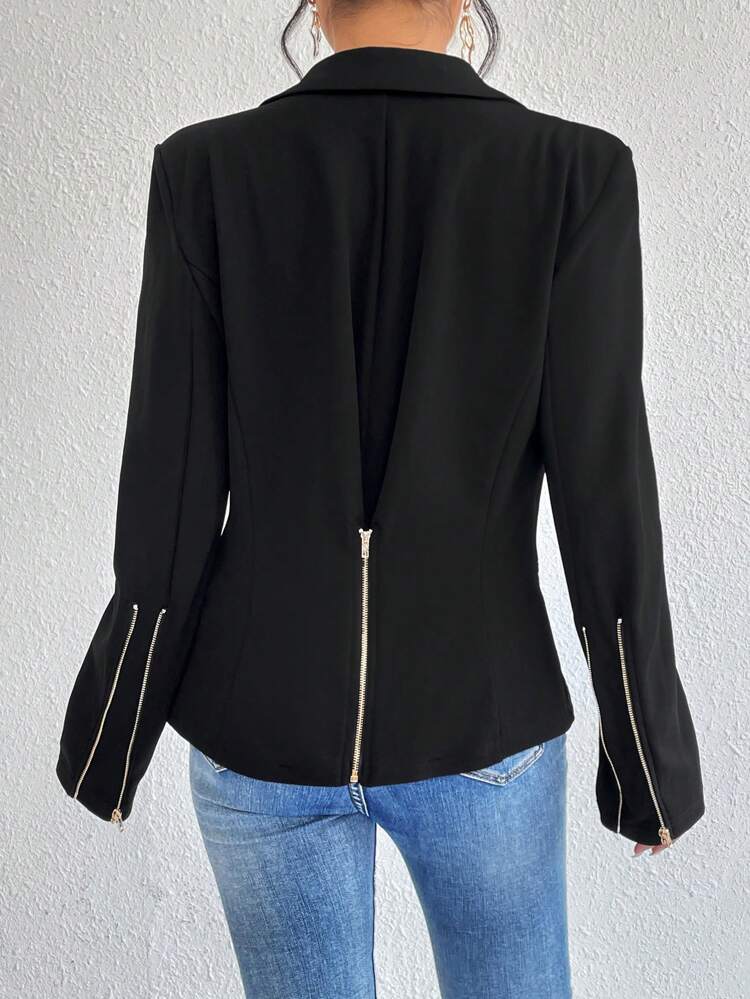 Lapel Neck Zip Detail Blazer