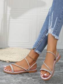 女性舒服的&時尚平底涼鞋適合夏天 - 淺粉色 - 查看 2