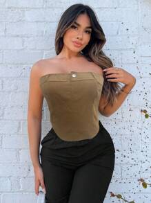 SHEIN SXY Solid Curved Hem Tube Top
