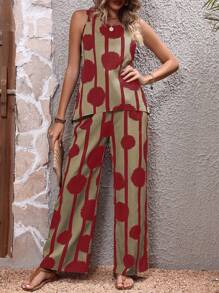 EMERY ROSE Polka Dot Print Tank Top & Wide Leg Pants