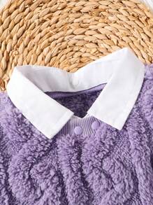SHEIN Áo và quần có cổ tương phản của cô gái trẻ - Màu tím - Xem 3
