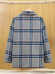 SHEIN 男大童格紋雙排釦翻蓋細節毛絨內襯花呢外套無毛衣